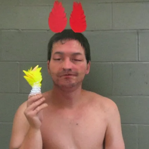 Image similar to prisoner wearing one chicken head