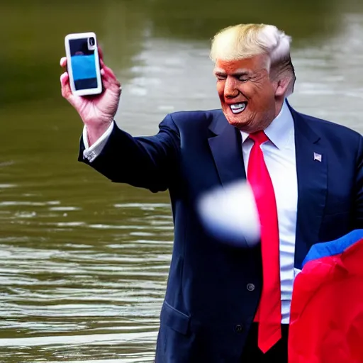 Image similar to Donald Trump taking a selfie in front of a flooded german town