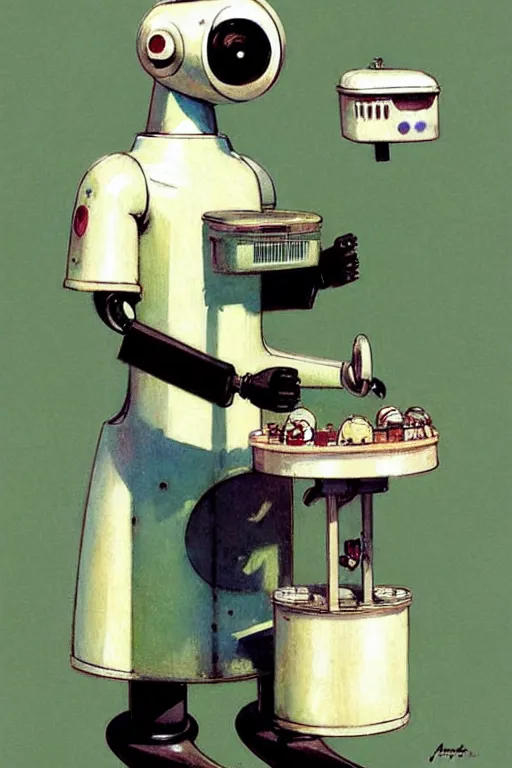 Image similar to ( ( ( ( ( 1 9 5 0 s retro future android robot mobile icecream vendor. muted colors., ) ) ) ) ) by jean - baptiste monge,!!!!!!!!!!!!!!!!!!!!!!!!!