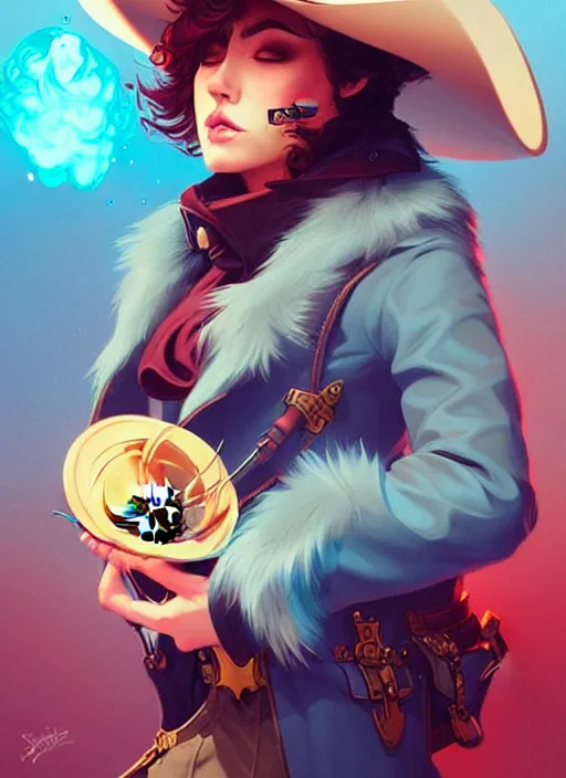 Image similar to style artgerm, joshua middleton, illustration, anthropomorphic hamster as cowboy steampunk aristocrat, blue fur, swirling water cosmos, fantasy, dnd, cinematic lighting, collectible card art