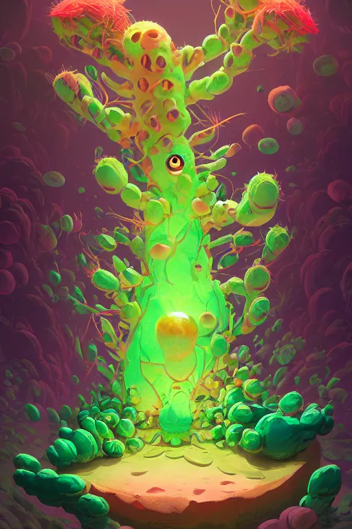 Prompt: roots cactus sushi cristal smurf ghost creature animal sushi cristal very big eye roots cactus elemental flush of force nature micro world fluo fishscale, behance hd by jesper ejsing, by rhads, makoto shinkai and lois van baarle, ilya kuvshinov, rossdraws radiating a glowing aura global illumination ray tracing hdr