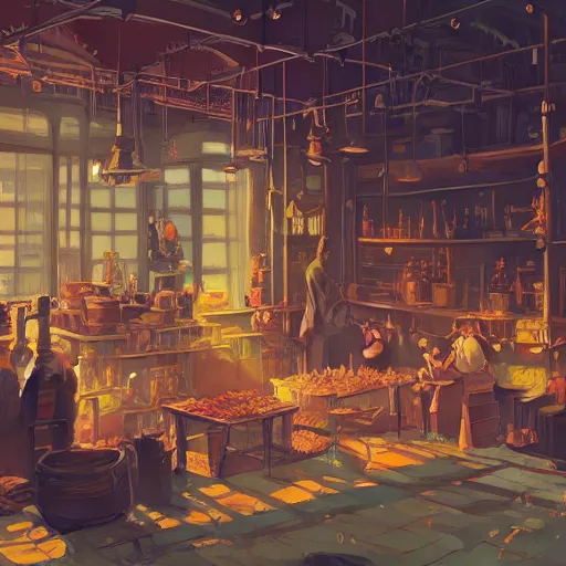 Image similar to beautiful render of chemical woekshop,victorian by victo ngai and andreas rocha and greg rutkowski, Trending on artstation,unreal engine,8k hd wallpaperjpeg artifact,blur,artfact ,