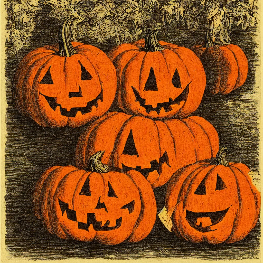 Image similar to a vintage risograph of a jack-o-lantern