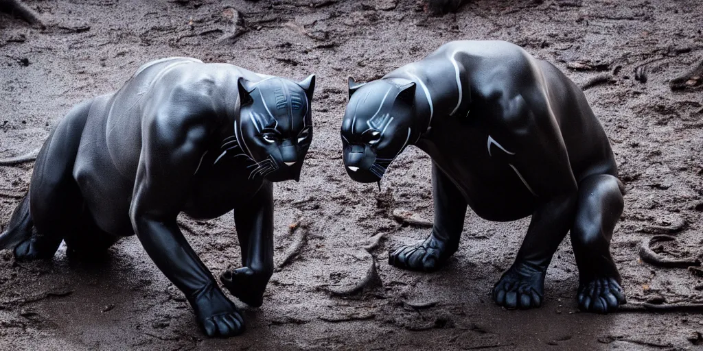 Prompt: the smooth black panther, made of smooth black goo, bating in tar in the zoo exhibit, viscous, sticky, full of tar, covered with black goo. photography, dslr, reflections, black goo, zoo, exhibit