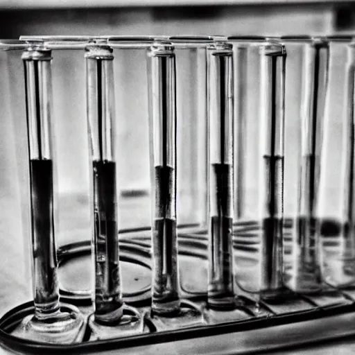 Prompt: secret shady laboratory, awful experiments, test tubes