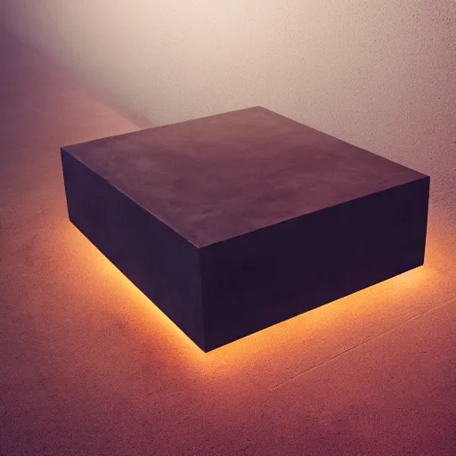Prompt: high tech concrete bench cube, natural wood top, minimal, dramatic lighting and composition, trending on artstation, concept art, red light, plants