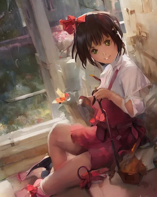 Image similar to young girl in maid uniform by Stanley Artgerm Lau, WLOP, Rossdraws, James Jean, Andrei Riabovitchev, Marc Simonetti, and kyoani, krenz cushart, pixiv