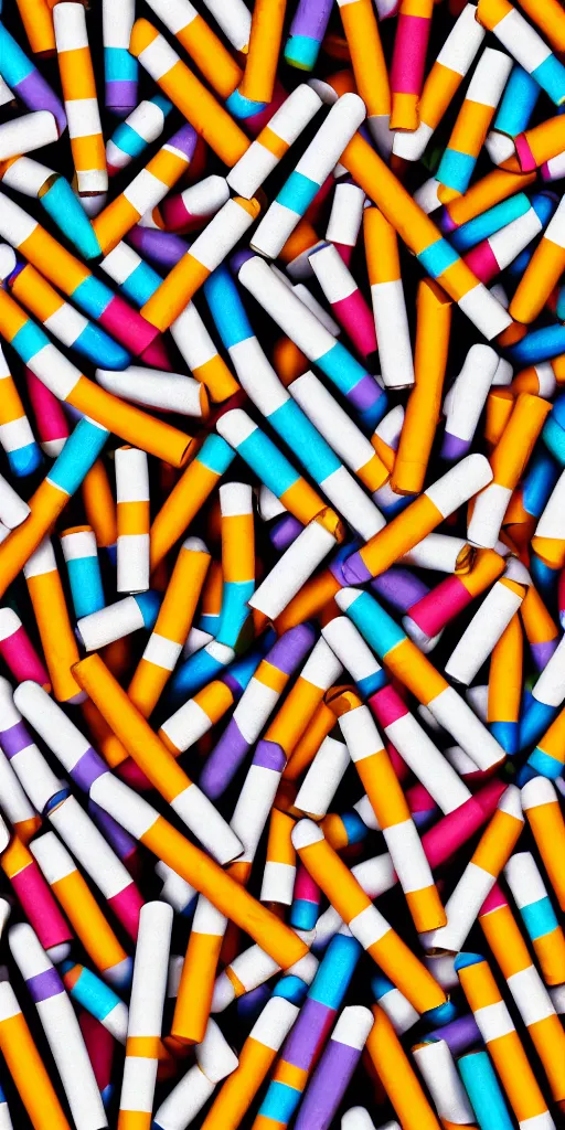 Image similar to seamless pattern of cigarettes, colourful, symmetrical, repeating 35mm photography