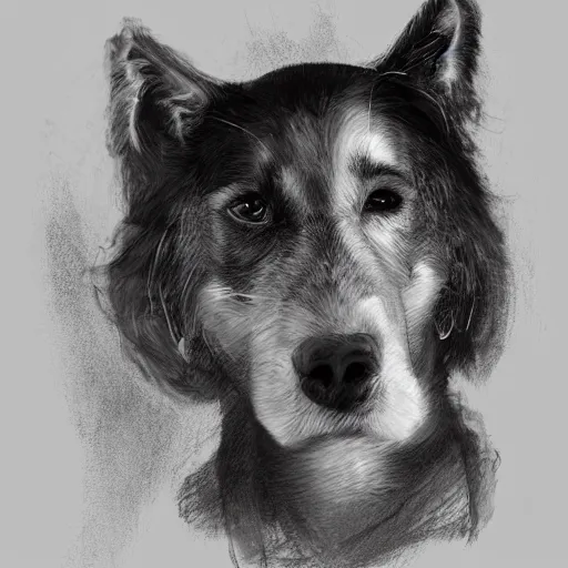 Prompt: concept art for a main character of'oh no, i'm turning into a dog!'- a film about a young man who's face is slowly morphing into that of a canine. high quality photorealistic sci - fi horror concept art, brush strokes photorealistic