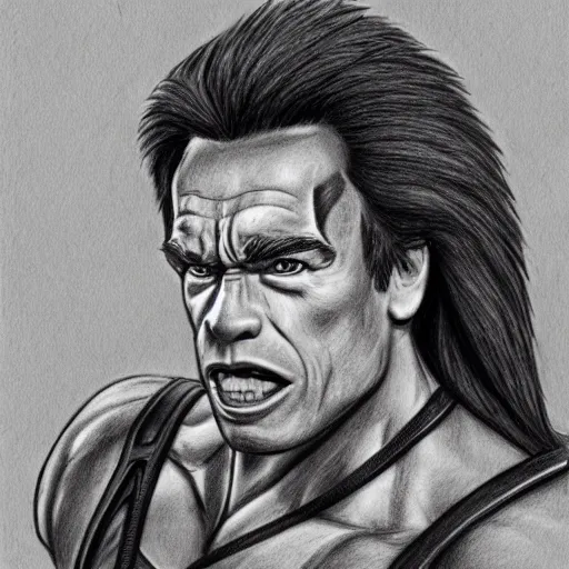 Image similar to Arnold Schwarzenegger as a character in the cartoon sonic the hedgehog. pencil drawing