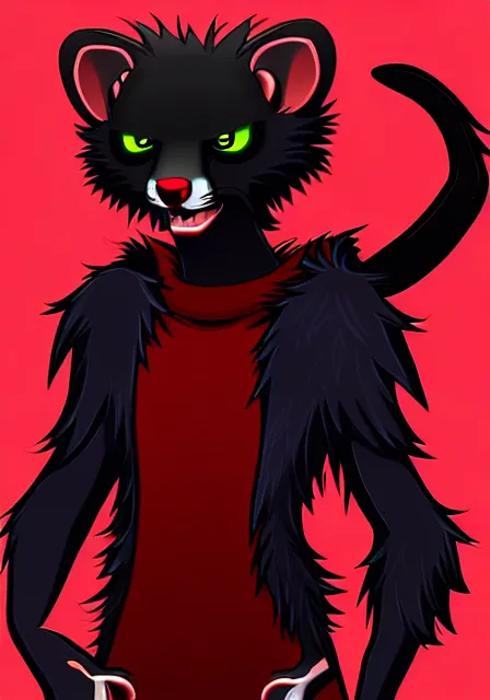 Image similar to furry - male - red - black - weasel - necromancer - fursona uhd ue 5 visual novel pc game expressions