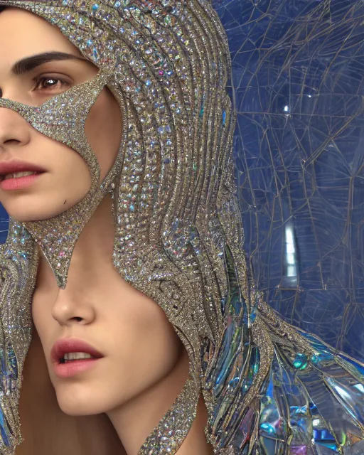 Image similar to a highly detailed metahuman 8 k close up render of sargis kudeyan renaissance in iris van herpen dress schiaparelli in diamonds crystals swarovski and jewelry iridescent in style of alphonse mucha gustav klimt trending on artstation made in unreal engine 4