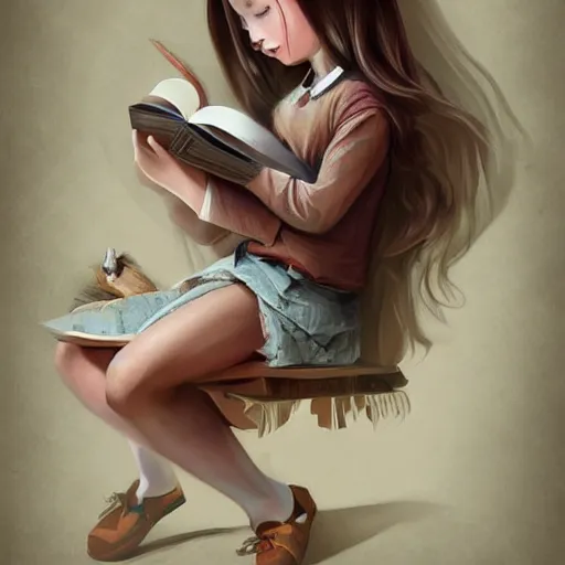 Image similar to a girl reading a book, highly detailed, digital painting, artstation, concept art, art by Benoit B. Mandelbrot