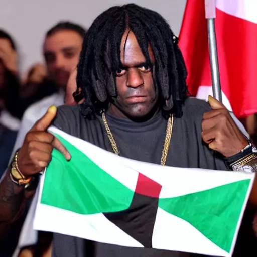 Image similar to chief keef holding a palestine flag 4 k quality super realistic