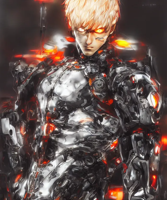 Prompt: genos, painting by greg ruthowski, yoshikata amano, yoji shinkawa, highly detailed, complex, exquisite and beautiful, 4 k, 8 k, artstation