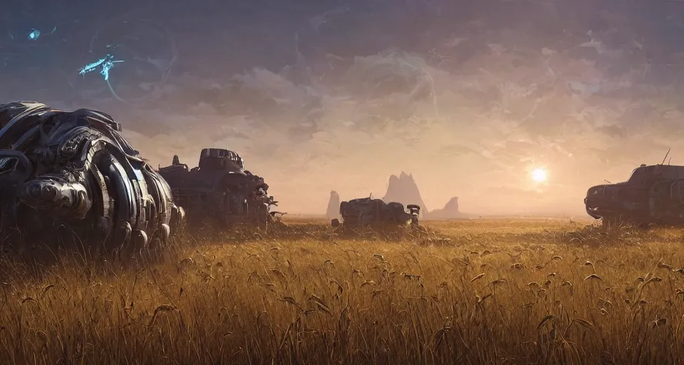 Prompt: distant cyberpunk wildlife on the african plains, long grass, sparkling water, glistening, clear blue sky, midday sun, mirage, hyper realistic, hyper detailed, digital art, trending in artstation, cinematic lighting, vibrant, studio quality, smooth render, unreal engine 5 rendered, octane rendered, by jesper ejsing, wlop, paul lehr