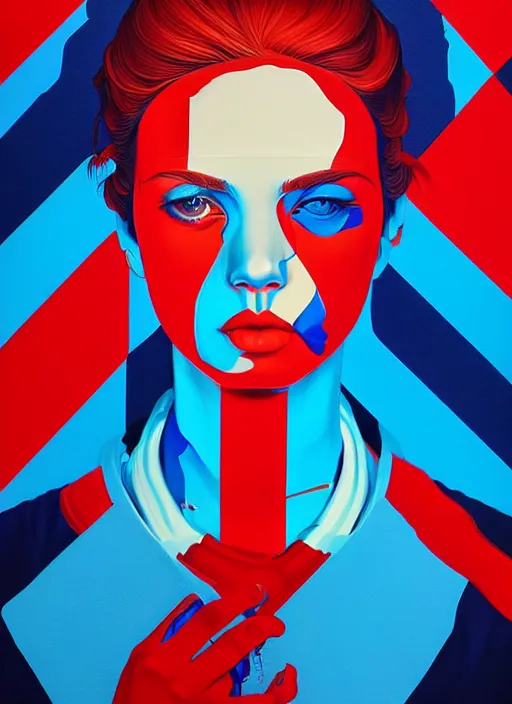 Image similar to red and blue color theme, beautiful hyperrealisitic portrait of burning police officer, tristan eaton, victo ngai, artgerm, rhads, ross draws