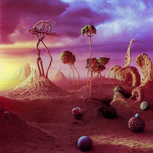 Image similar to hyperrealstic random objects in a surreal dreamscape environment by salvador dali, highly detailed, 3 d render, vray, octane, realistic lighting, photorealistic, colorful, intricate, elegant, wayne barlowe, vaporwave, beautiful, masterpiece, sunrise