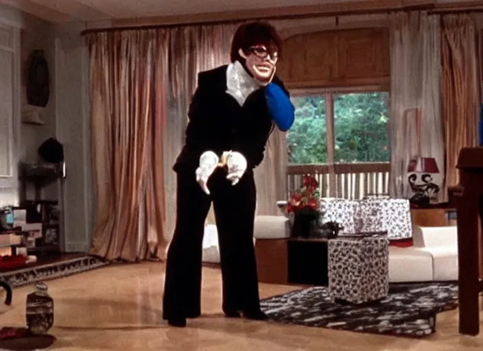 Prompt: austin powers stealing stable diffuion prompts from alotta fagina's apartment