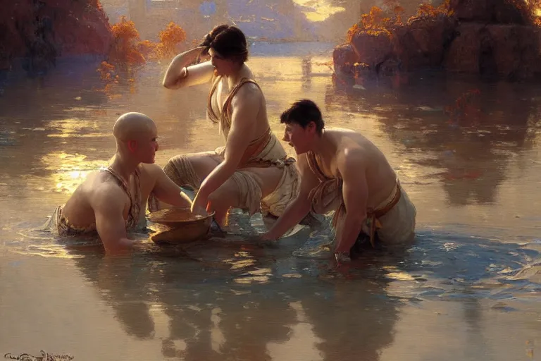 Image similar to water bender, painting by gaston bussiere, craig mullins, j. c. leyendecker