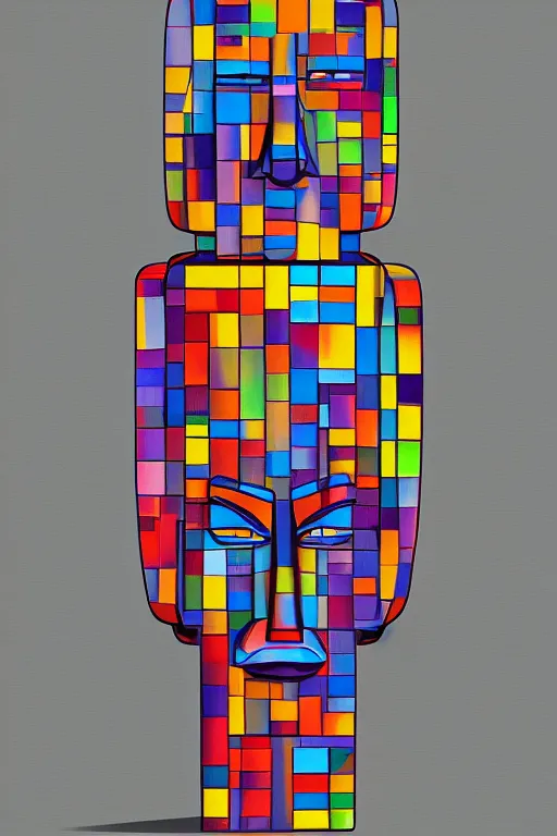 Image similar to cubist moai statue cutout digital illustration cartoon colorful beeple