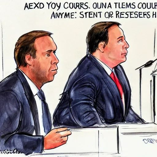 Image similar to alex jones courtroom sketch court trial dancing lobsters