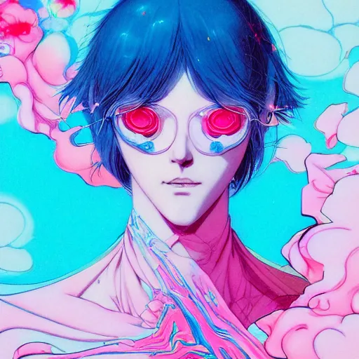 Image similar to prompt : pink and blue portrait soft light painted by james jean and katsuhiro otomo and erik jones, inspired by evangeleon anime, smooth face feature, intricate oil painting, high detail illustration, sharp high detail, manga and anime 1 9 9 0