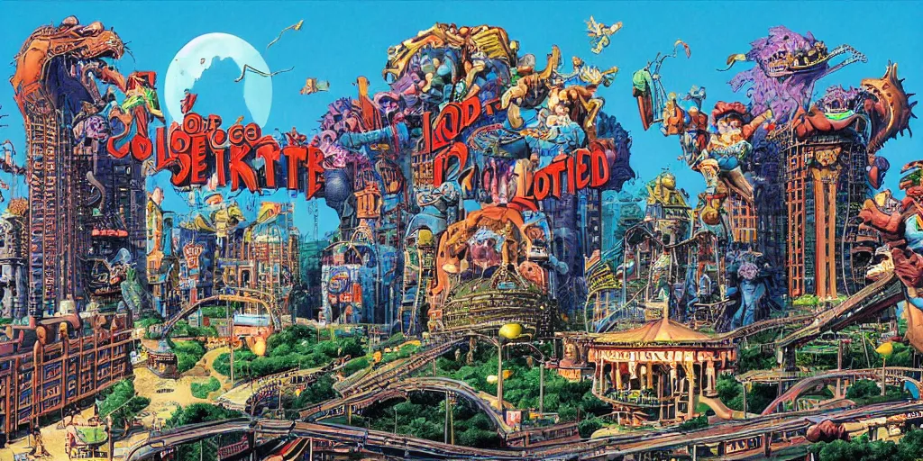 Prompt: lotte world by richard corben