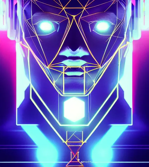 Image similar to symmetry!! european prince of technology, solid cube of light, hard edges, product render retro - futuristic poster scifi, lasers and neon circuits, handsome european prince, intricate, elegant, highly detailed, digital painting, artstation, concept art, smooth, sharp focus, illustration, dreamlike, art by artgerm