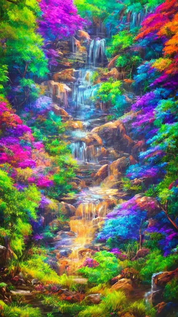 Prompt: high quality psychedelic waterfall background, painted with oil paints, hypperrealism, hd 4 k artstation