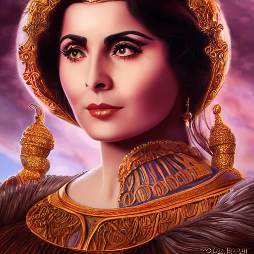 Image similar to a detailed fantasy character portrait of soad hosny as goddess of cinema by lauri blank, artgerm, evelyn de morgan, 8K, 50mm lens