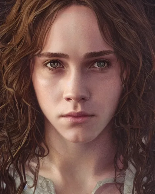 Image similar to ultra realistic illustration, hermione granger from the chamber of secrets, intricate, elegant, highly detailed, digital painting, artstation, concept art, smooth, sharp focus, illustration, art by artgerm and greg rutkowski and alphonse mucha