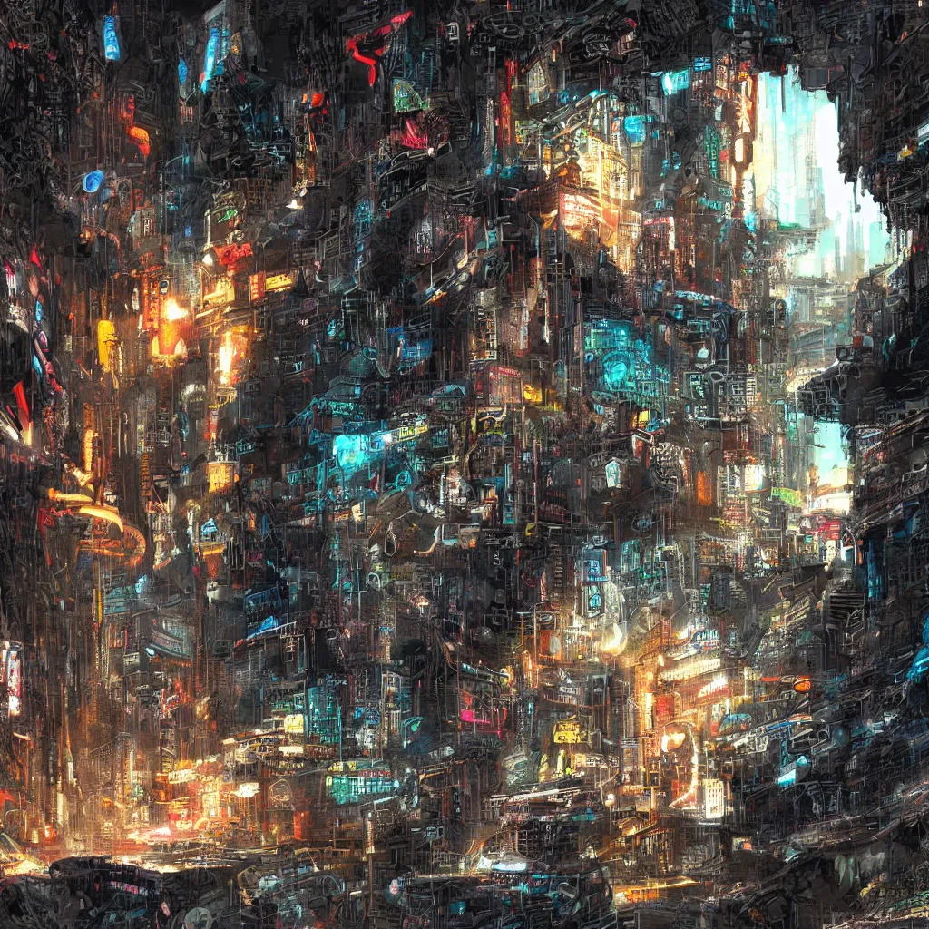 Image similar to a cave painting of a cyberpunk cave