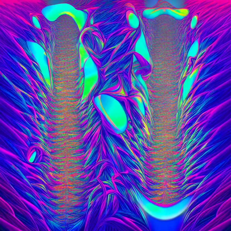 Prompt: album cover design tropical iridescent dmt trip, by Jonathan Zawada, Pi-Slices and Android Jones, digital art