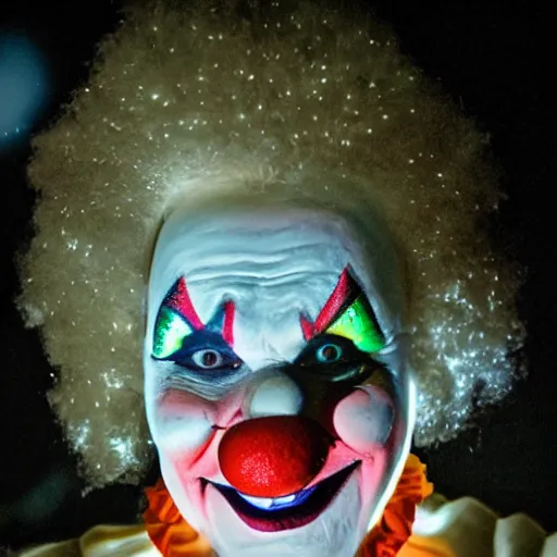 Image similar to clown glowing in the night