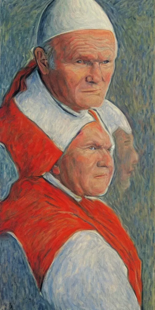 Image similar to portrait of john paul ii wearing piccolo's from dragon ball z white turban with a dome on top by claude monet