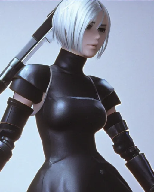 Image similar to film still close - up shot of 2 b nier automata from the movie half life game ( 1 9 9 8 ). photographic, photography