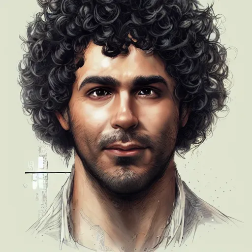 Prompt: a skeptical looking curly - haired persian programmer, by artgerm and greg rutkowski and magali villeneuve