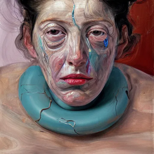 Image similar to high quality high detail painting by lucian freud and jenny saville, hd, bacteria, turquoise