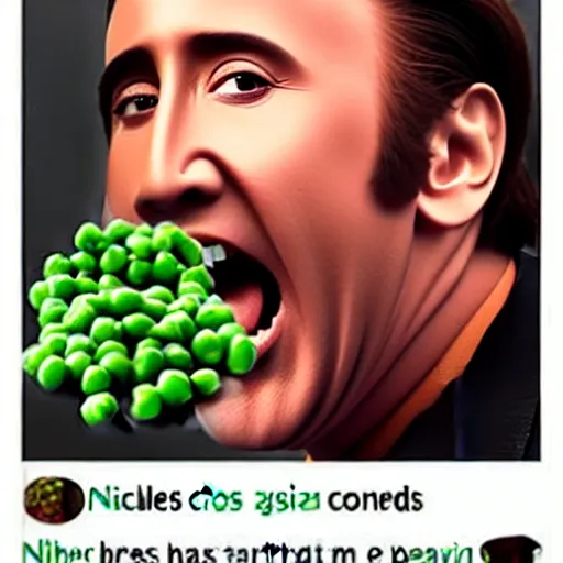 Image similar to nicolas cage screaming covered in peas