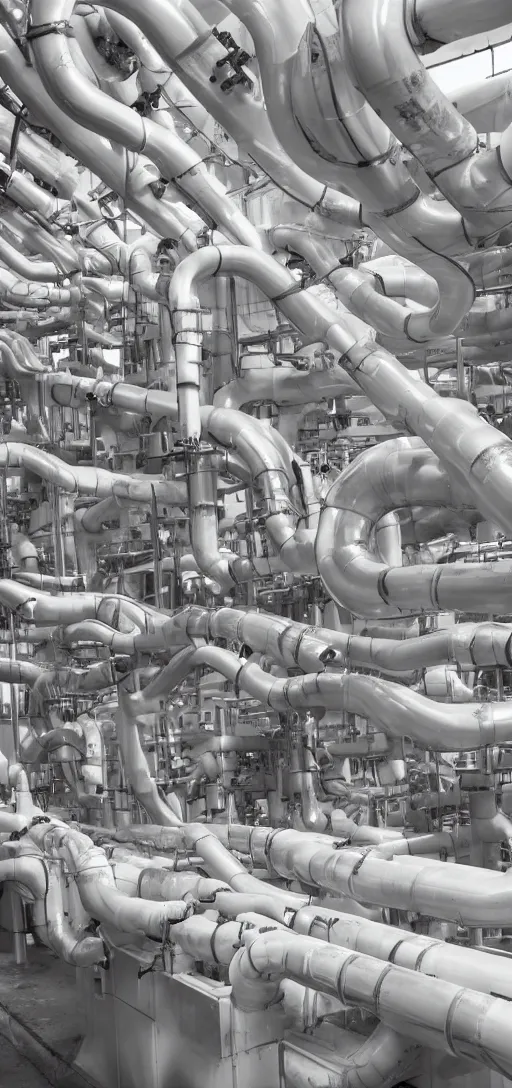 Image similar to an andless complex of white pipes and machinery