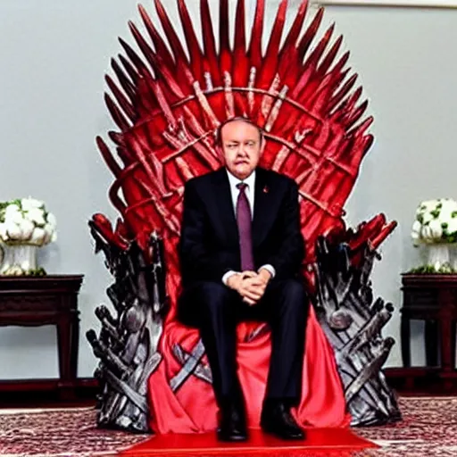 Image similar to recep tayyip erdoğan sitting on the iron throne