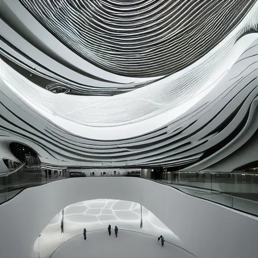 Image similar to extremely detailed ornate stunning beautiful futuristic museum interior by Zaha Hadid