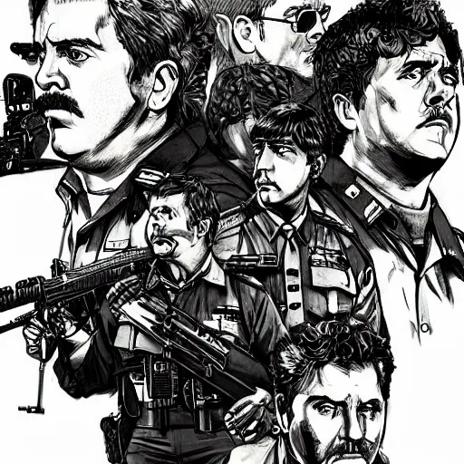 Image similar to super troopers movie poster, concept art, sumi - e style, intricate linework, artstation, trending, highly detailed, smooth, focus, art by yoji shinkawa,