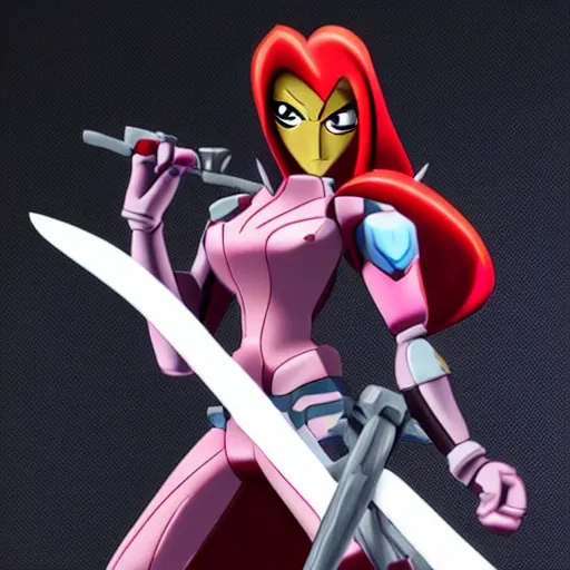 Image similar to Transformers Animated Arcee with fire swords in hand, cartoon, detailed,