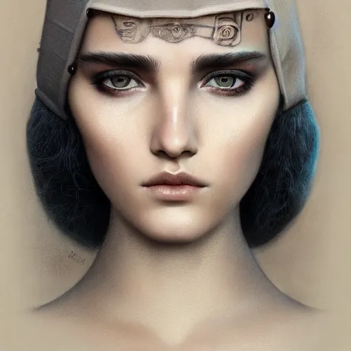 Image similar to tom bagshaw portrait, beautiful portrait of chiara tews in desert robes, black hair, professionally retouched, focus eyes, ultra realistic soft painting, insanely detailed linework, symmetrical accurate intricate features, behance, 8 k