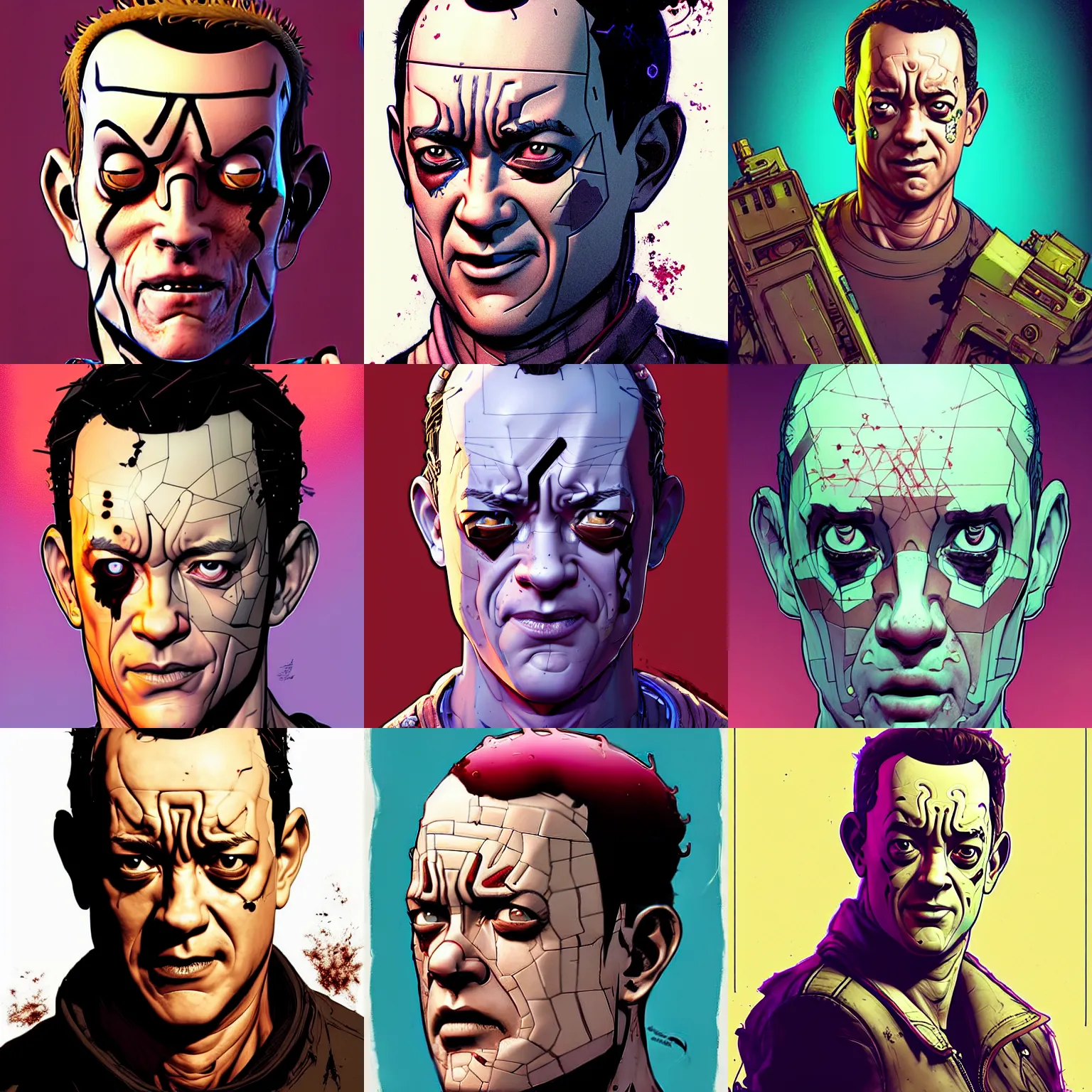 Prompt: asthetics! pretty! cell shaded head portrait of tom hanks as Borderlands 3 concept art, llustration, post grunge, concept art by josan gonzales and wlop, by james jean, Victo ngai, David Rubín, Mike Mignola, Laurie Greasley, highly detailed, sharp focus,alien,Trending on Artstation, HQ, deviantart, art by artgem