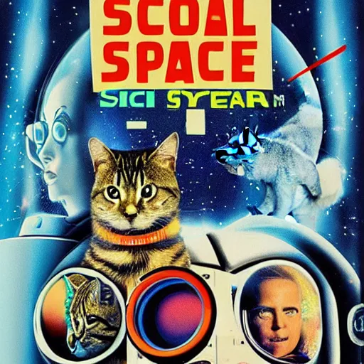 Image similar to a retro movie poster for a sci - fi film about cats in space 8 k