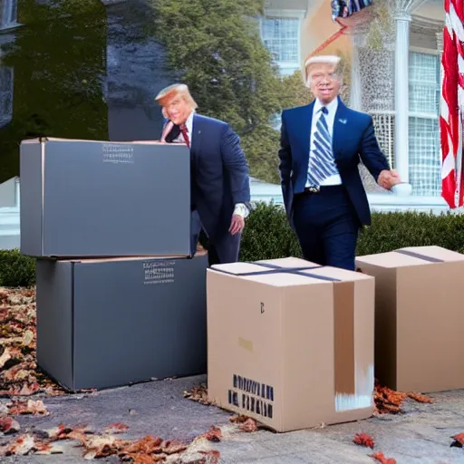 Prompt: FBI remove boxes at Donald Trumps house, hyper realistic photography, 8k,