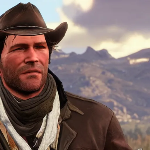 Image similar to Arthur Morgan using a smartphone